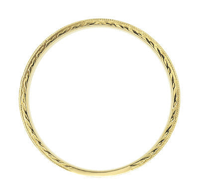 Mens Yellow Gold Antique Style 4mm Wide Art Deco Wheat Engraved Wedding Ring - 10K, 14K or 18K Gold - Item: MR858Y10ND - Image: 3
