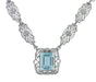 Art Deco Filigree Blue Topaz Drop Pendant Necklace in Sterling Silver
