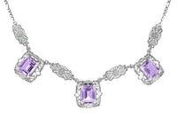 Art Deco Filigree Amethyst 3 Drop Necklace in Sterling Silver