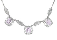 Art Deco Filigree Rose de France 3 Drop Necklace in Sterling Silver