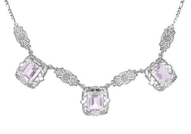 Art Deco Filigree Rose de France 3 Drop Necklace in Sterling Silver