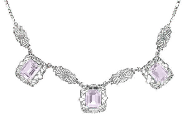 Art Deco Filigree Rose de France 3 Drop Necklace in Sterling Silver