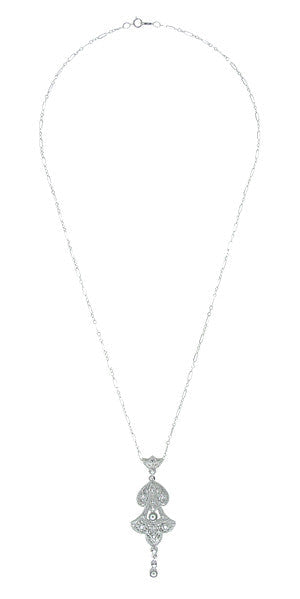 Edwardian Pearl Lavalier Drop Pendant Necklace in 14 Karat White Gold - alternate view