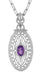 Art Deco Amethyst Filigree Oval Pendant Necklace in Sterling Silver