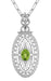 Art Deco Peridot Filigree Oval Pendant Necklace in Sterling Silver