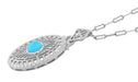 Art Deco Turquoise Filigree Oval Pendant Necklace in Sterling Silver