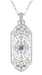 Art Deco Filigree Amethyst Geometric Pendant Necklace in Sterling Silver
