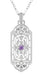 Art Deco Filigree Amethyst Geometric Pendant Necklace in Sterling Silver