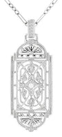 Art Deco Filigree Geometric Diamond Pendant Necklace in Sterling Silver