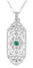 Art Deco Filigree Emerald Geometric Pendant Necklace in Sterling Silver