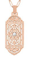 Art Deco Filigree Rose Gold Vermeil Geometric White Sapphire Pendant Necklace in Sterling Silver
