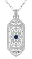 Art Deco Filigree Sapphire Geometric Pendant Necklace in Sterling Silver