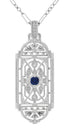 Art Deco Filigree Sapphire Geometric Pendant Necklace in Sterling Silver