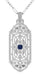 Art Deco Filigree Sapphire Geometric Pendant Necklace in Sterling Silver