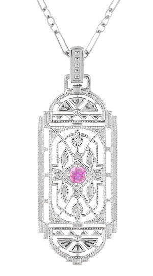 1920's Pink Sapphire Pendant in Sterling Silver - Vintage Style Art Deco Filigree Necklace