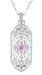 1920's Pink Sapphire Pendant in Sterling Silver - Vintage Style Art Deco Filigree Necklace