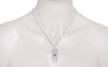 Art Deco Flowers Filigree Square Ruby Pendant Necklace in Sterling Silver with Diamonds