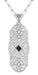 Art Deco Square Sapphire and Diamonds Floral Filigree Pendant Necklace in Sterling Silver
