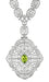 Edwardian Filigree Drop Pendant Necklace with Peridot and Diamond in Sterling Silver