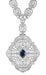 Edwardian Filigree Sapphire and Diamond Drop Pendant Necklace in Sterling Silver
