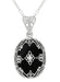 Art Deco Flowers Oval Black Onyx and Diamond Filigree Pendant Necklace in Sterling Silver