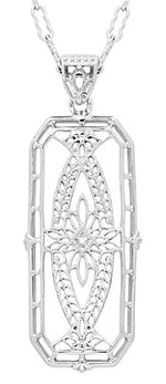 Art Deco Filigree Ichthus Fish Diamond Necklace in Sterling Silver - Vintage 1930's Design