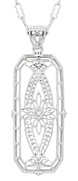 Art Deco Filigree Ichthus Fish Diamond Necklace in Sterling Silver - Vintage 1930's Design