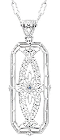 Art Deco Filigree Vintage Sapphire Ichthys Fish Necklace - Sterling Silver 1930's Pendant Design