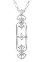 1910 Art Nouveau Filigree Cartouche Fleur De Lys Diamond Pendant in Sterling Silver