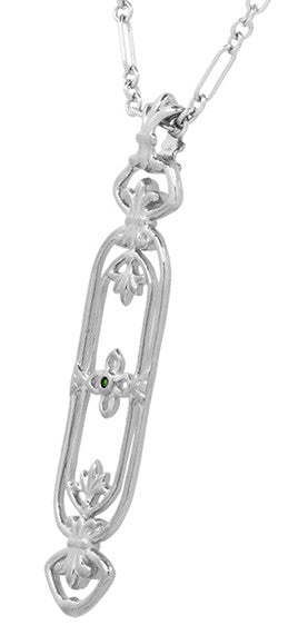 Fleur de Lys Art Nouveau Cartouche Emerald Pendant in Sterling Silver - Item: N164WE - Image: 2