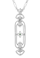Fleur de Lys Art Nouveau Cartouche Emerald Pendant in Sterling Silver