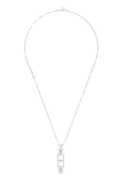 Art Nouveau Filigree Fleur de Lys Blue Sapphire Pendant Necklace in Sterling Silver - Item: N164WS - Image: 3