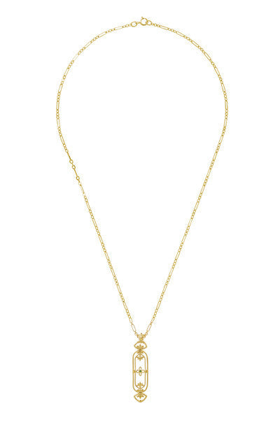 Yellow Gold Vermeil 1910 Era Fleur de Lys Art Nouveau Cartouche Emerald Pendant - Item: N164YE - Image: 3