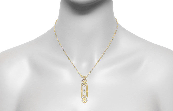 Art Nouveau Filigree Fleur De Lys Cartouche Ruby Pendant Necklace in Yellow Gold Vermeil Over Sterling Silver - Item: N164YR - Image: 4