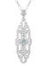 Art Deco Filigree Sky Blue Topaz Lozenge Necklace in Sterling Silver