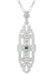 Art Deco Geometric Lozenge Filigree Emerald Pendant in Sterling Silver