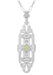 1920's Filigree Peridot Pendant Necklace in Sterling Silver - Art Deco Lozenge Shape