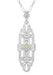 1920's Filigree Peridot Pendant Necklace in Sterling Silver - Art Deco Lozenge Shape