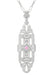 Filigree Art Deco Pink Sapphire Lozenge Shape Necklace in Sterling Silver