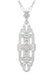 Filigree Art Deco Pink Sapphire Lozenge Shape Necklace in Sterling Silver