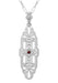 1920's Art Deco Filigree North South Ruby Pendant Necklace in Sterling Silver