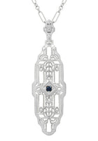 1920's Vintage Inspired Sapphire Filigree Art Deco Pendant in Sterling Silver - Lozenge Shape