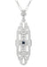 1920's Vintage Inspired Sapphire Filigree Art Deco Pendant in Sterling Silver - Lozenge Shape