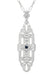1920's Vintage Inspired Sapphire Filigree Art Deco Pendant in Sterling Silver - Lozenge Shape
