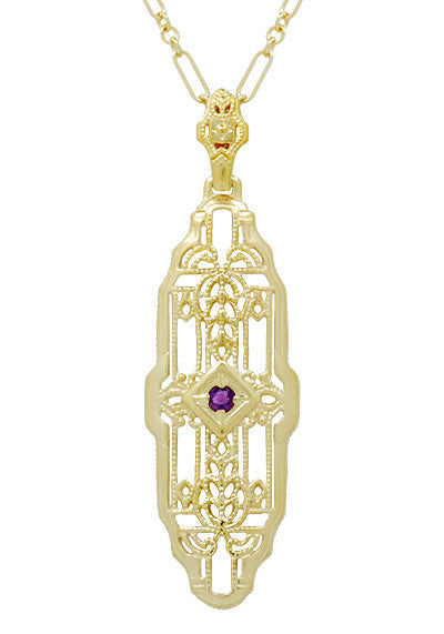 Filigree Lozenge Art Deco Amethyst Necklace in Yellow Gold Vermeil Over Sterling Silver