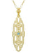 1920's Art Deco Filigree Sky Blue Topaz Necklace in Yellow Gold Over Sterling Silver