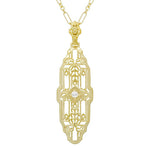 Vintage Inspired Art Deco Diamond Necklace in Yellow Gold Vermeil Over Sterling Silver - 1920's Replica Lozenge Pendant