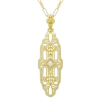 Vintage Inspired Art Deco Diamond Necklace in Yellow Gold Vermeil Over Sterling Silver - 1920's Replica Lozenge Pendant