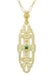 Art Deco Filigree Emerald Lozenge Pendant Necklace in Sterling Silver with Yellow Gold Vermeil