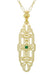 Art Deco Filigree Emerald Lozenge Pendant Necklace in Sterling Silver with Yellow Gold Vermeil
